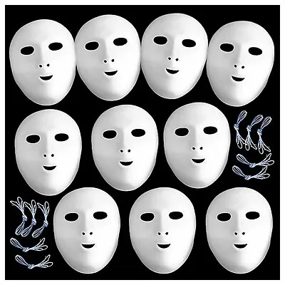10 Masks White Fancy Dress Paint And Decorate White Flock Finish • £10.25