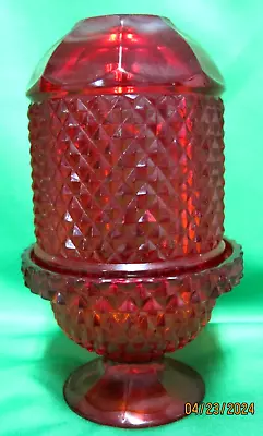 Vintage Red Viking Glass Diamond Point Fairy Lamp Tealight Candle Holder 7  • $49.99