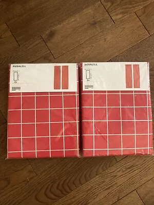 NEW 2 Sets Of Ikea Red & White Check Rosalill Curtains - Width 57  X Length 98  • £30