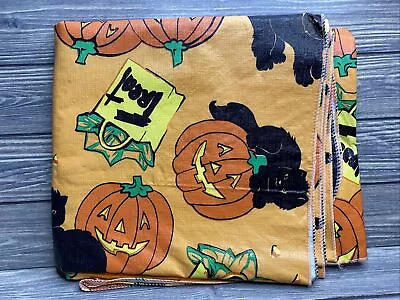 Vintage Vinyl Halloween Rectangle Table Cloth Black Orange Cats Pumpkin 50”x64” • $14.99