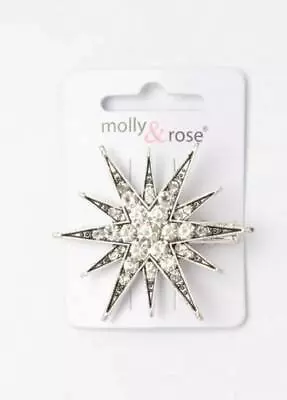 £2.99 • Buy New Silver Star Crystal Diamante Beak Clip Grip Slide Girls Hair Accessories