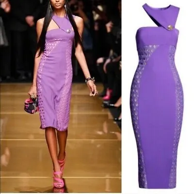 Versace H&m Rare Purple Silk Body Con Pencil Party Dress Uk 6 Eu 32 Us 2 Xs Bnwt • $75.78