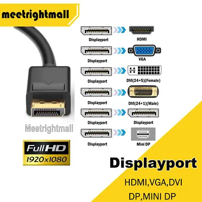 Displayport DP Male To VGA DVI HDMI Female Display Port Converter Adapter Cable • $5.45