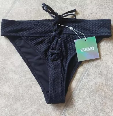 Missguided Black Textured Lace Up Bikini Bottoms Size 12 BNWT • £3