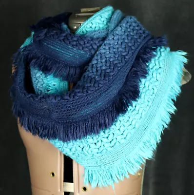 Mixit Warm Infinity Scarf Fringed Blue Ombre Knit Circle Scarf One Size • $12.99