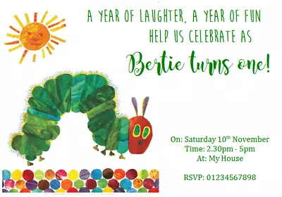 £2.49 • Buy Personalised Party Invitations Birthday THE VERY HUNGRY CATERPILLAR 1ST