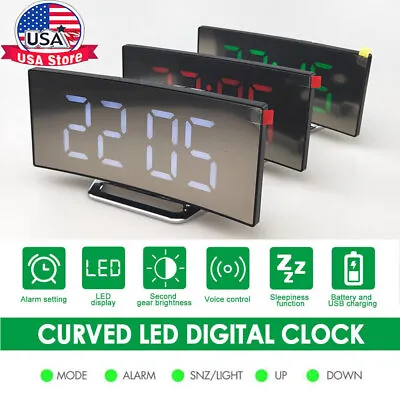 Digital Large LED Display Screen Modern Desk Snooze Alarm Clock USB Battery New • $10.55