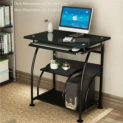 Computer Desk PC Laptop Table Home Office Study Workstation Table Glass Black • $50.90