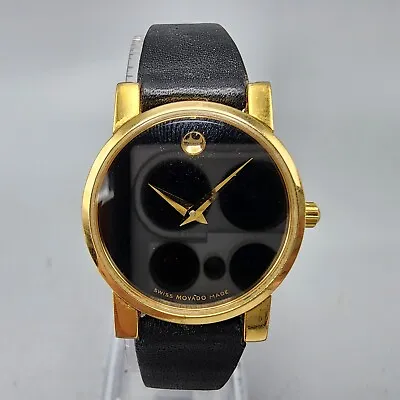 Movado Museum Watch Women Gold Tone Black Dial 25mm Round 87.A1.845 New Battery • $112.49