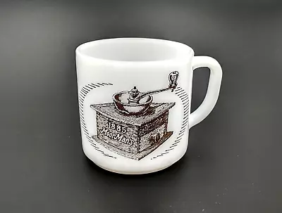 Vintage MoorMan's Coffee Grinder Design Cup Federal Milk Glass Mug • $5