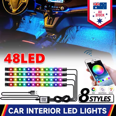4X RGB Car Interior LED Lights Kit Strip Light Bluetooth APP Control Music Lamp • $15.45
