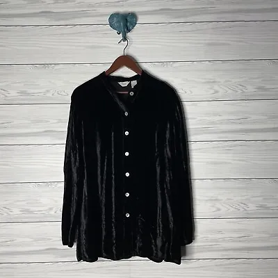 J Jill Black Crushed Velvet Button Down Blouse Top Long Sleeve Shirt Medium • $24.12