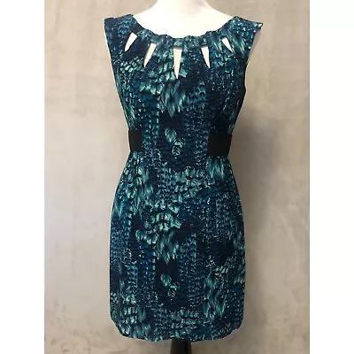 Nanette Lepore Silk Dress Size 6 Navy Blue Floral Sheath Sleeveless Knee Length • $33.15