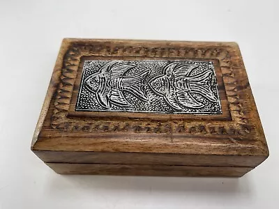 Wooden Storage Box Decorative Tin Top Fish 6 X 4 X 2  Small Wooden Box With Top • $21