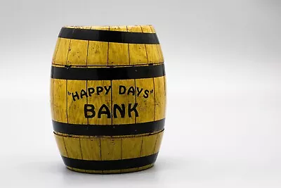 Tin Bank Happy Days Litho Barrel Piggy Coin Bank 4  J Chein & Co USA Vintage • $1.99