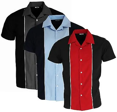 Men's Bowling Shirt Red Blue Black Options 3 Colours Rockabilly Ten Pin Shirt  • £34.99