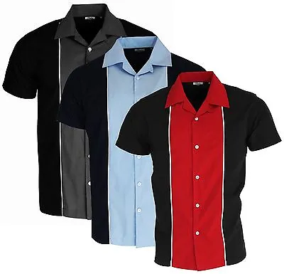 £32.99 • Buy Mens Relco Bowling Shirt Grey Red Blue Black Open Neck Ten Pin 50's Rockabilly 