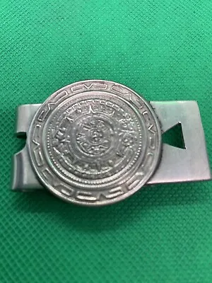 925 Sterling Silver Mayan Aztec Sun Calendar Money Clip Heavy 38 Grams 2 1/4”L • $89