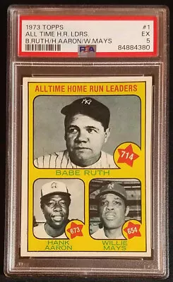 1973 Topps #1 All Time Home Run Leaders Babe Ruth Hank Aaron Mays PSA 5 EX • $89.99