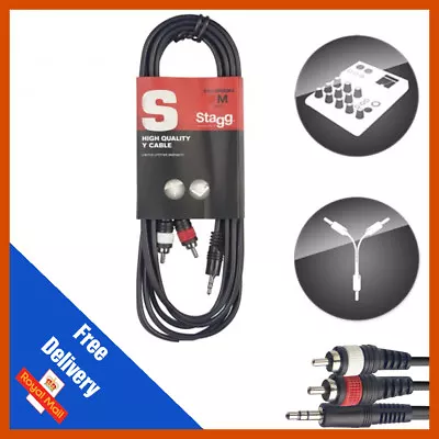 Stagg S-Series Y-Cable - 6m (10ft) Stereo Mini Jack To X2 RCA / Phono Plugs  • £7.99