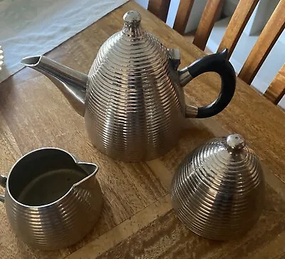 Art Deco Metal Teapot Set  With Bakelite Handles • £65