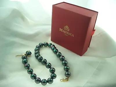 Vintage MAJORICA Faux Black Tahitian Pearl Strand Necklace  In Box • $199