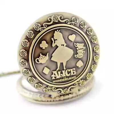 Disney Alice In Wonderland Theme Bronze Retro Quartz Pocket Watch Collectible T • £6.99