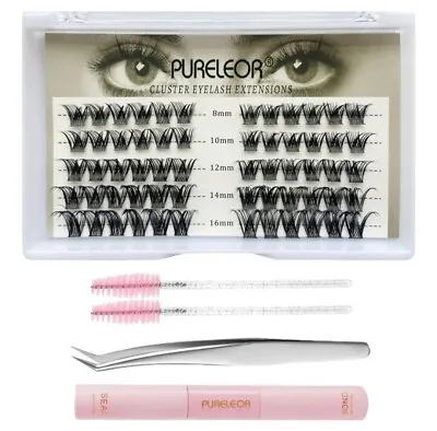 PURELEOR Cluster Lash Extensions Kit  Individual Eyelash C Curl Natural Eyelash • £9.99