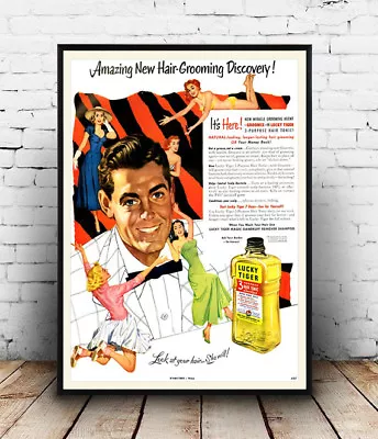 £11.39 • Buy Lucky Tiger Hair Balm ,old Magazine Advert , Poster, Wall Art, Reproduction.