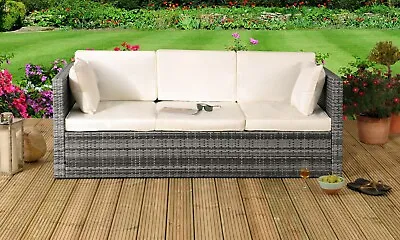 Rattan Sun Lounger Storage Sofa Sunbed Garden Patio Furniture - 3 Seater • £171.99