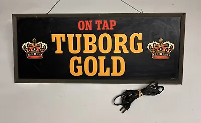 Vintage Tuborg Gold On Tap Beer Lighted Hanging Bar Sign • $179.99