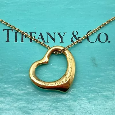 Tiffany & Co. Open Heart Pendant Necklace 16  Elsa Peretti Gold 3.7g • $378