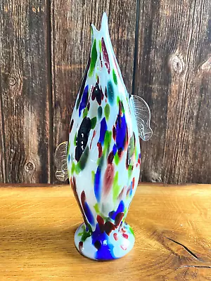 Vintage Retro Murano Fish Glass Single Stem Vase. Multi Coloured. Wide Base. MCM • £12