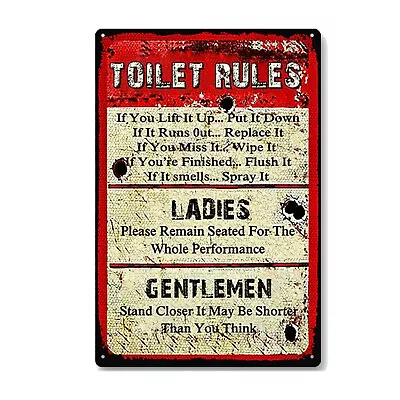 TOILET RULES Garage Rustic Look Vintage Tin Metal Signs Man Cave Shed & Bar Pub • $8.95