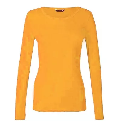 Women Ladies Plain Basic Long Sleeve Round Neck Stretch UK Plus Size T Shirt Top • £4.49