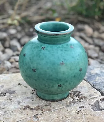 Gustavsberg Argenta #1045 Turquoise Silver Overlay Pottery Vase Wilhelm Kage • $489.99