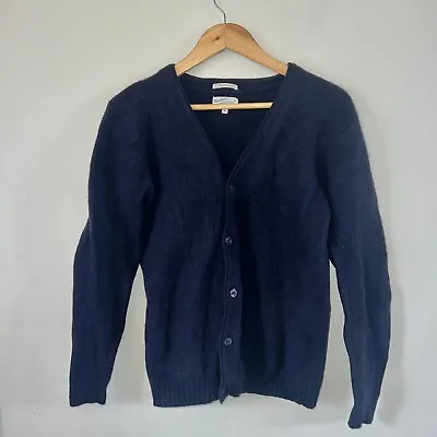 GANT Rugger Mens Cardigan S Shetland Wool Knit Sweater Button Blue Elbow Patch • £16