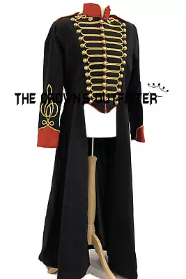 New Steampunk Men's Black Gold Military Ceremonial Hussar Jacket Long Tailcoat • $265.29