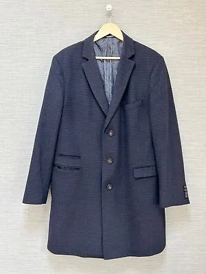 Vintage Men's Racing Green Wool Blue Button Up Long Blazer Overcoat Jacket 44R • £30