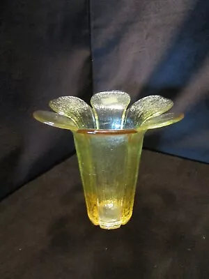 Retro Viking Glass Petals Vase Citron Yellow 7  W Handblown Labeled 6.5  Tall • $56