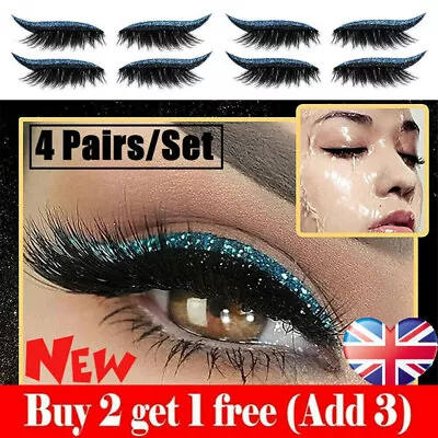 4 Pairs Eyeliner And Eyelash Stickers False Eyelashes Sequin Eye Shadow-6 Colors • £3.58
