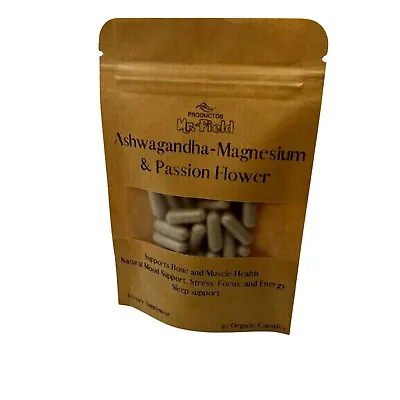 Ashwagandha Magnesium Passion Flower 100% Organic Capsules 500mg QTY30 • $16.50