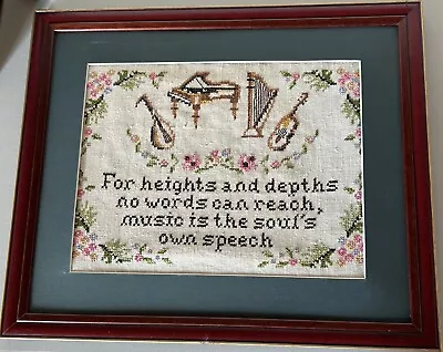Music Theme Crosstitch Needlepoint Framed Instruments Words Musician Gift 16x20” • $59.90