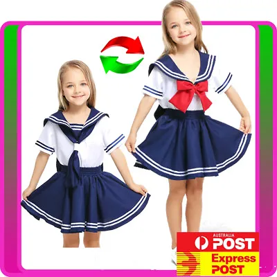 Girls Navy Sailor Moon Costume Kids Child Book Week Blue Red Uniform Fancy Dress • $33.73