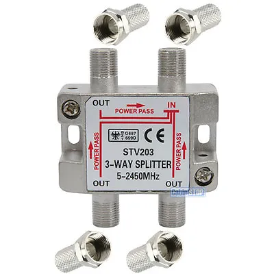  Pro 3 Way Splitter Digital Tv Aerial Freeview Sky Cable Signal + Connectors • £6.85