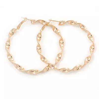 £7.77 • Buy Gold Plated Twisted Hoop Earrings - 60mm D