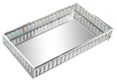 Large Silver Metal Serving Tray 24cm Mirrored Crystal Jewelled Display Tray • £17.99