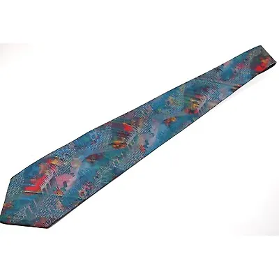Crescent Bay Blue Red Yellow Abstract Mens Necktie Tie 55  Short Vtg • $6.29
