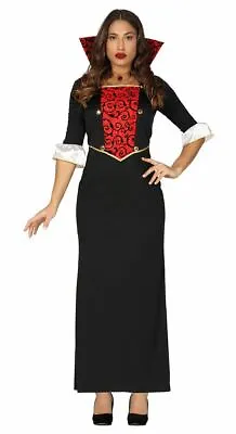 Womens Gothic Vampiress Costume Fancy Dress Ladies Halloween Outfit • £15.49