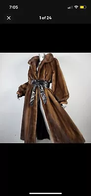 Saga~sz Xl/1x~vintage Brown Mahogany Genuine Real Full Length Mink Fur Coat • $270